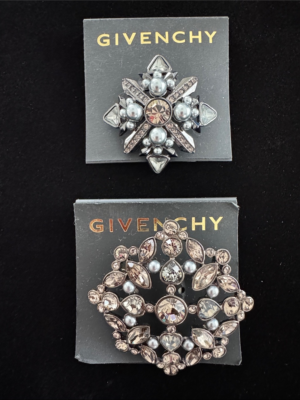 NWT Bundle of 2 Gunmetal Brooches with Rhinestones & Faux Pearls